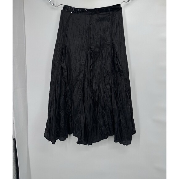 Carol  Litt VTG Black Crinkle gothic Elastic Stretch Maxi Skirt y2k Whimsigoth M - Picture 2 of 9